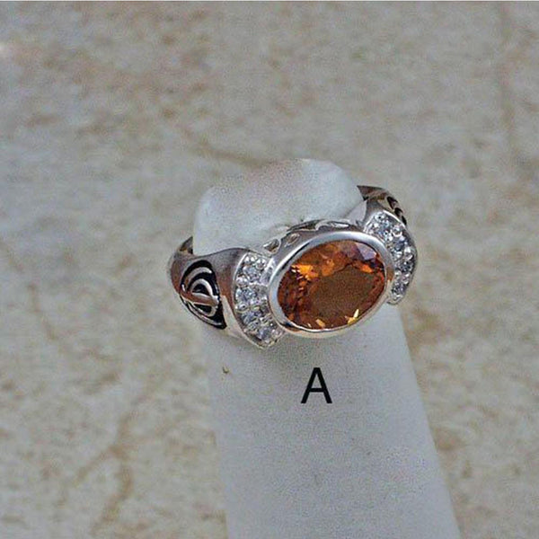 Silver rings with gemstones, diamonds and khanda / adi shakti symbols